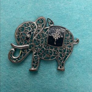 Silver Elephant Pendant with Black Accents